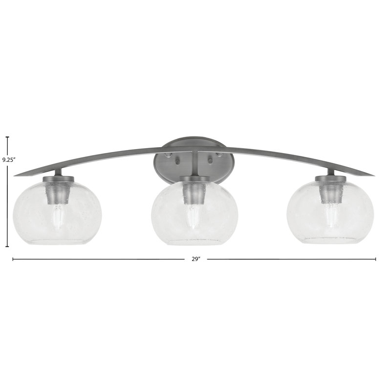 Barre d'éclairage de salle de bain 3 lumières avec verre à bulles 7 po Kurve, Argent argent