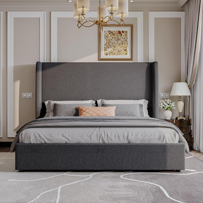 Lit de rangement rembourré relevable, Dark Grey