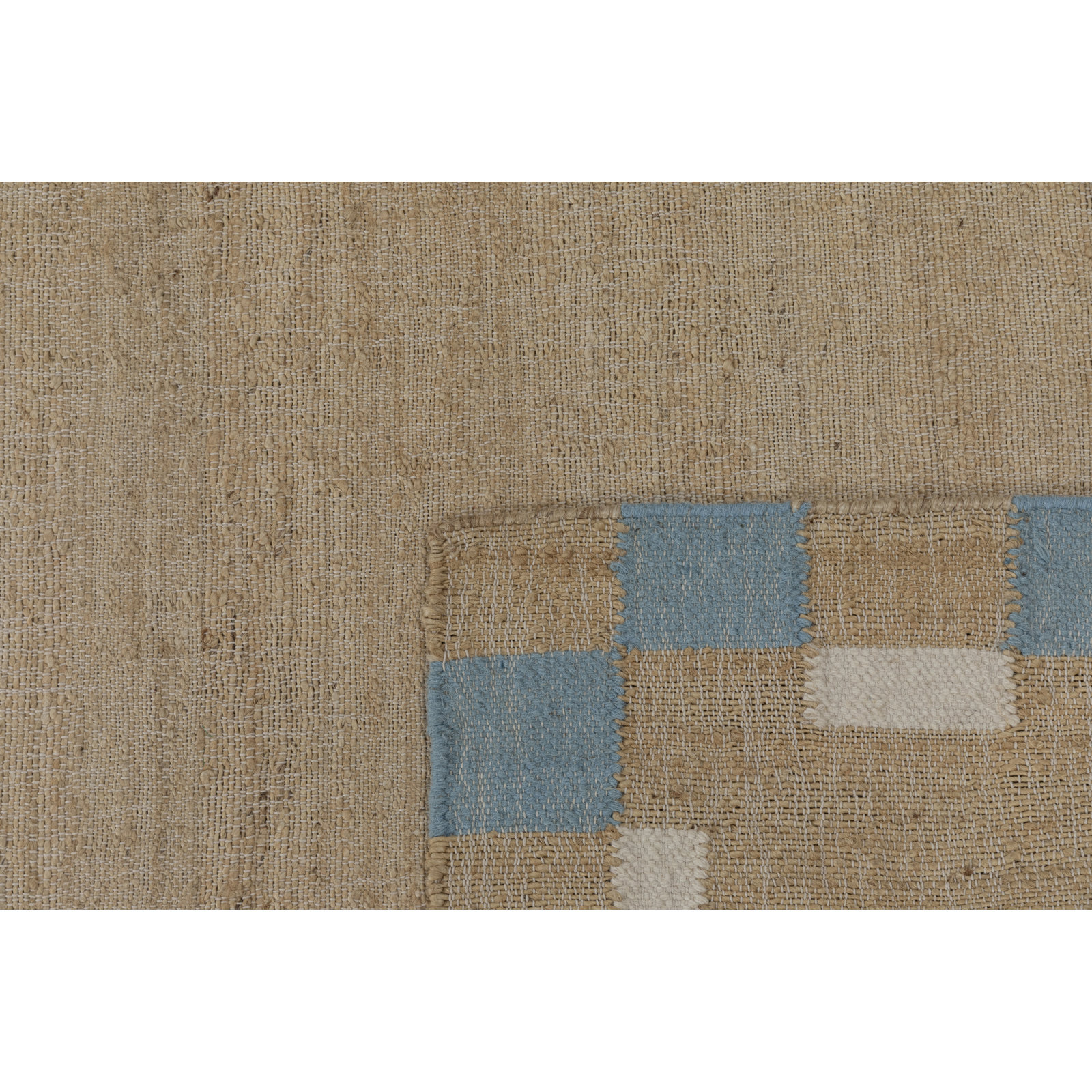 Heidi Flatweave Jute Checkered Scandinavian Rug, Blue, 2'6x8'