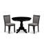 Le petit ensemble de salle à manger 3 pièces comprend une table de salle à manger ronde avec piédestal et 2 chaises rembourrées en tissu gris foncé Gotham, 42 x 42 po, noir brossé-546345717-546345705-546345711