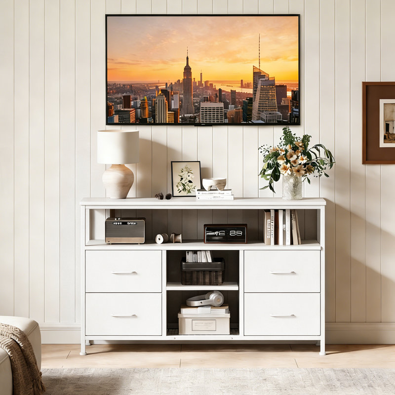 Tv Stand For Tvs Up To 48'' With Led Lights, Charging Station & Spacious Storage, White