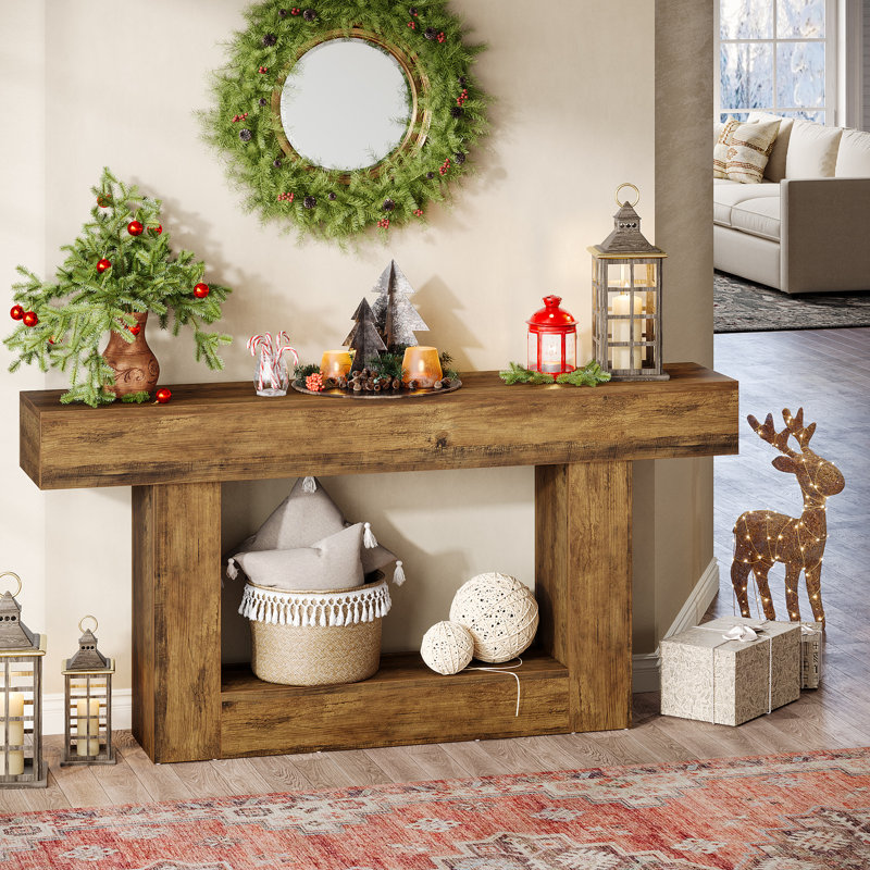 63" Wood Console Table for Entryway, Narrow Sofa Table Behind Couch for Living Room, Hallway, Dark Brown