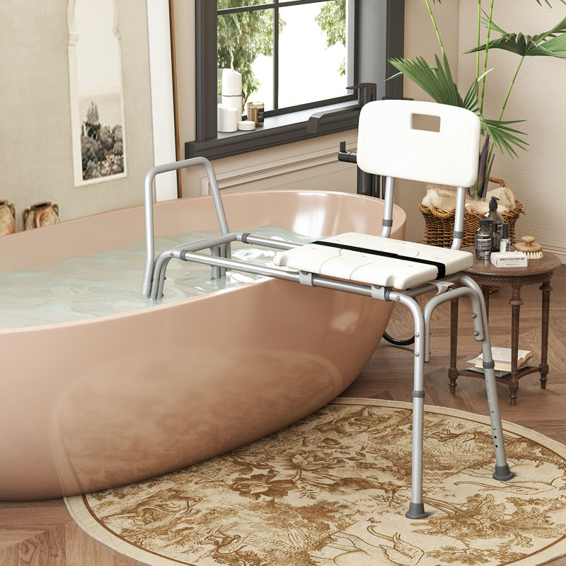 Sliding Tub Transfer Bench, Adjustable Inside-Bathtub Chair with Safety Belt