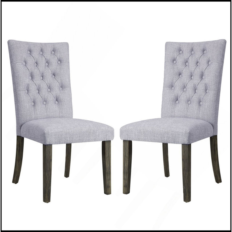 Ensemble de 2 chaises d'appoint rembourrées en lin gris, finition chêne gris