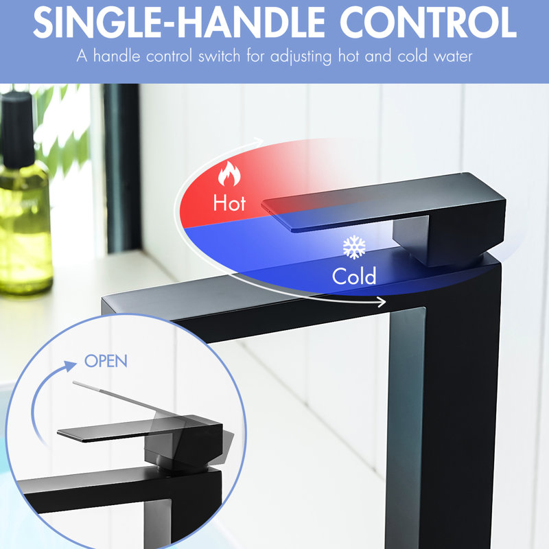 Black Single Hole Modern Bathroom Faucet With Pop Up Drain, Waterfall Design, Handle For Easy Water Control, Matte Finish, Stainless Steel Main Material, Cartridge Valve, Manual Operation Vanity