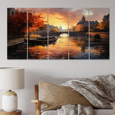 Yellow Canal Golden Glow Warm Buildings & Architecture Wall Decor on Metal