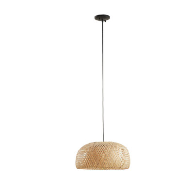Bayou Breeze Bettiann Natural Bamboo And Glass Bowl Pendant