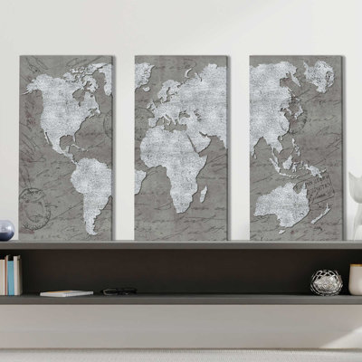 " World Map On Script " 3 - Pieces