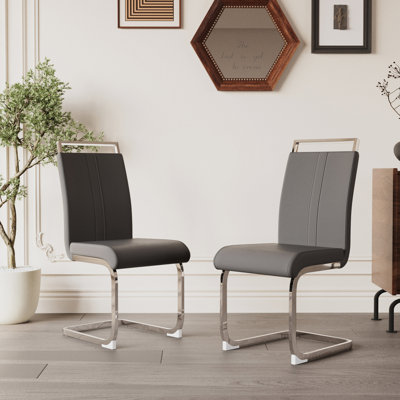 Chaises de salle à manger modernes en similicuir avec pieds en métal en forme de C, dossier haut pour plus de confort et de style (ensemble de 2)