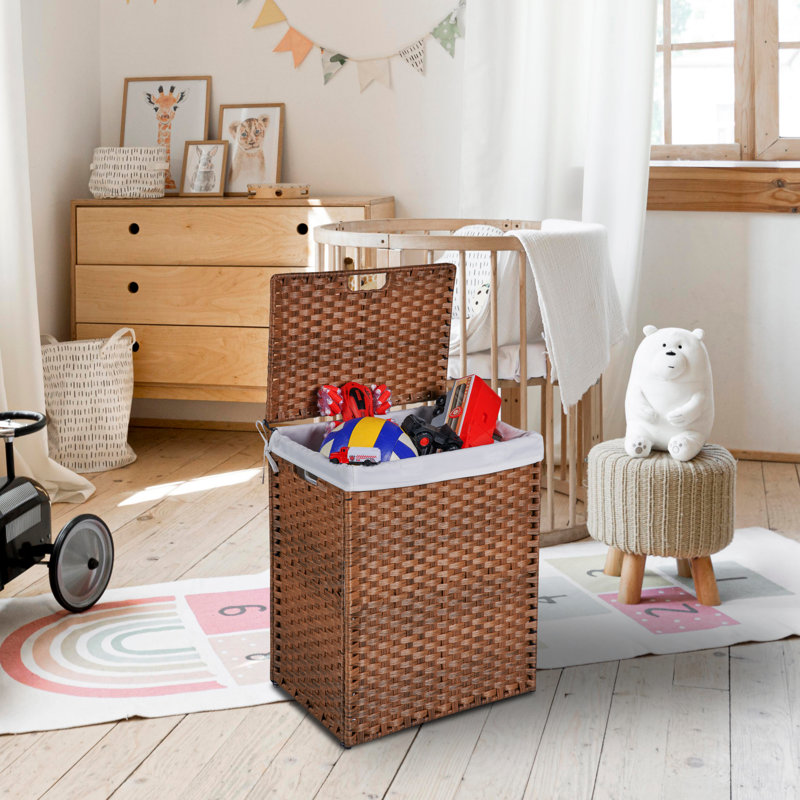 Panier à linge moderne en osier avec poignées, Brun