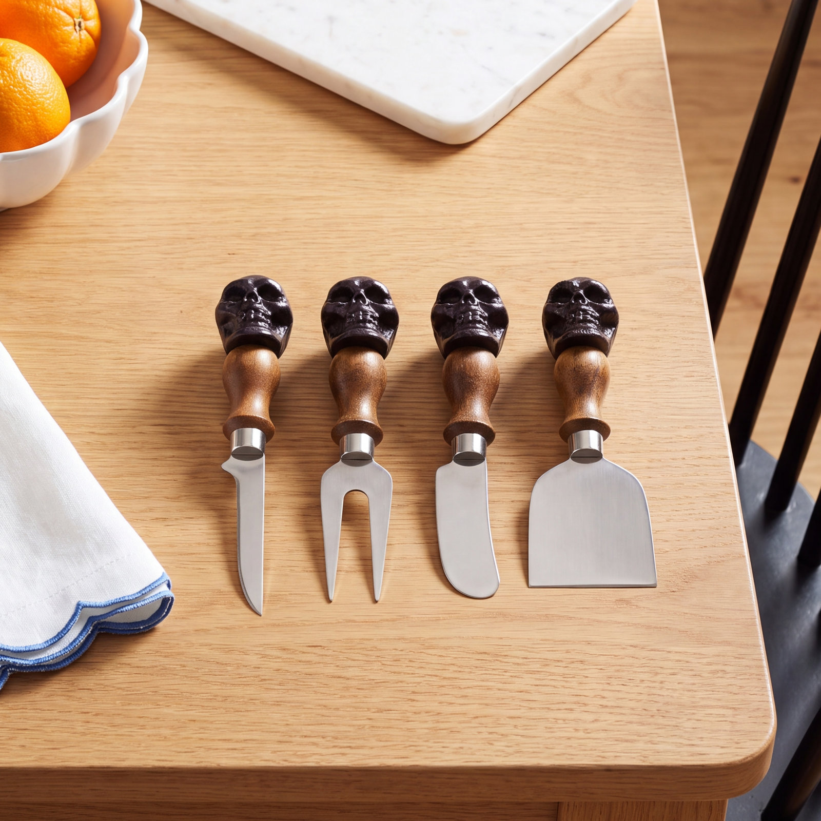 Oneida Skull 4-Piece Cheese Knife Set