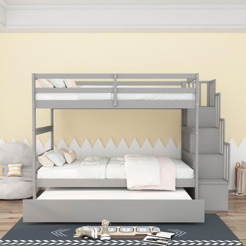 Lit simple pour enfant en bois massif, gris