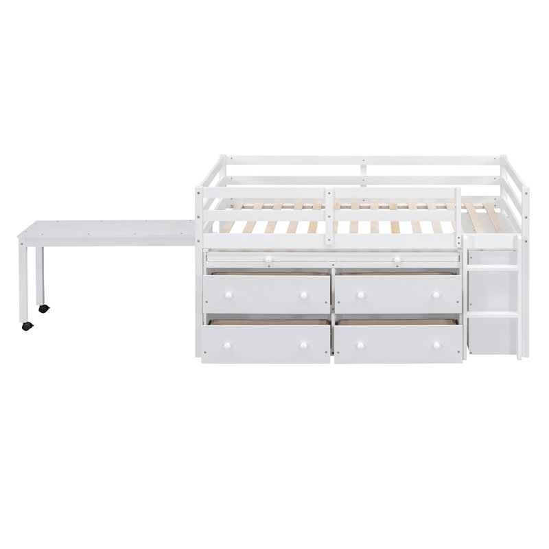 Higinia Kids Loft Bed with Drawers, Twin, White