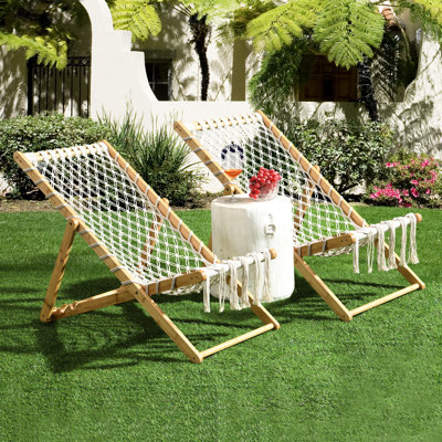 Of 2 Garden Lounge Chairs With Handwoven Rope, And Comfort - Oriented, Adjustable Back Position, Natural Color, 32.14 In Height, 47.17 Package Depth Patio Wear Seat, For Different Positions, Main