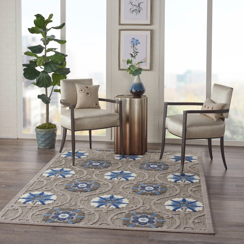 Virenque Floral Indoor / Outdoor Rug, Rectangle 3'6" x 5'6"