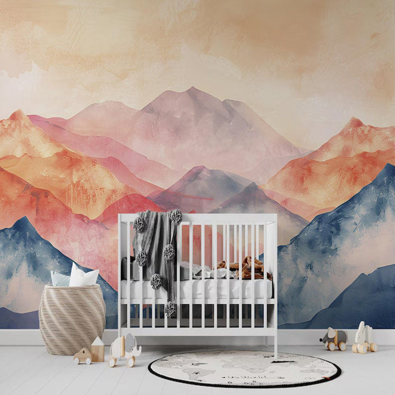 Soft Pastel Mountain Landscape Wall Mural, 9" L x 160" W