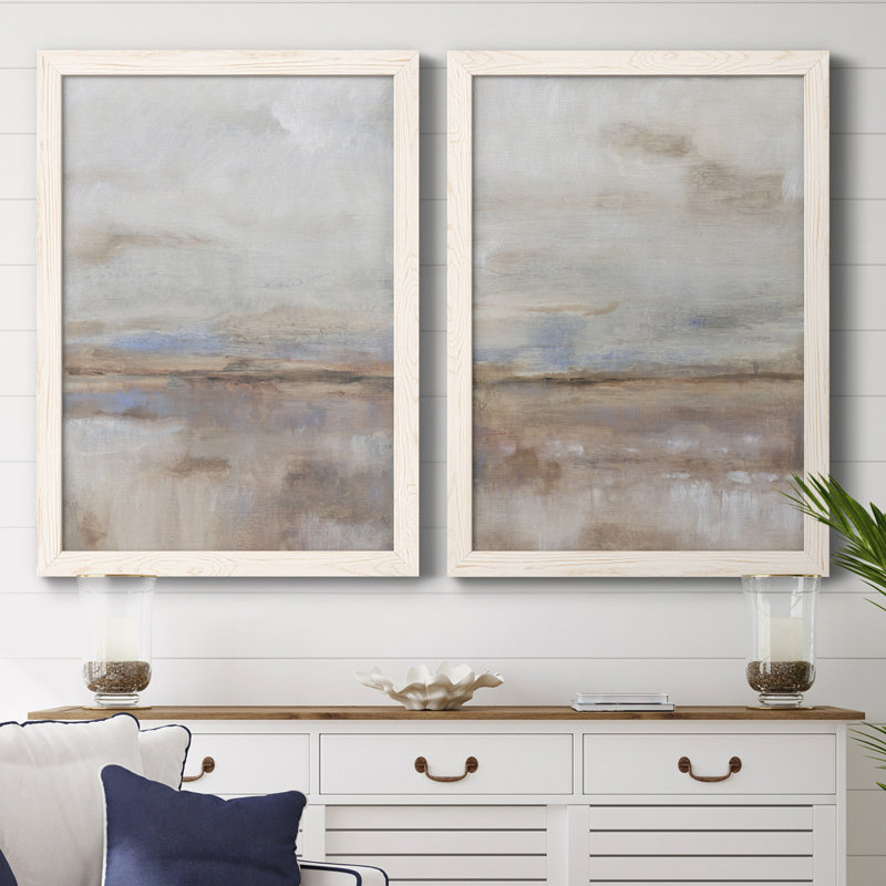 Overcast Day I - ensemble de 2 peintures encadrées, Toile avec cadre blanc, H 20 po x l 34 po x P 1,5 po