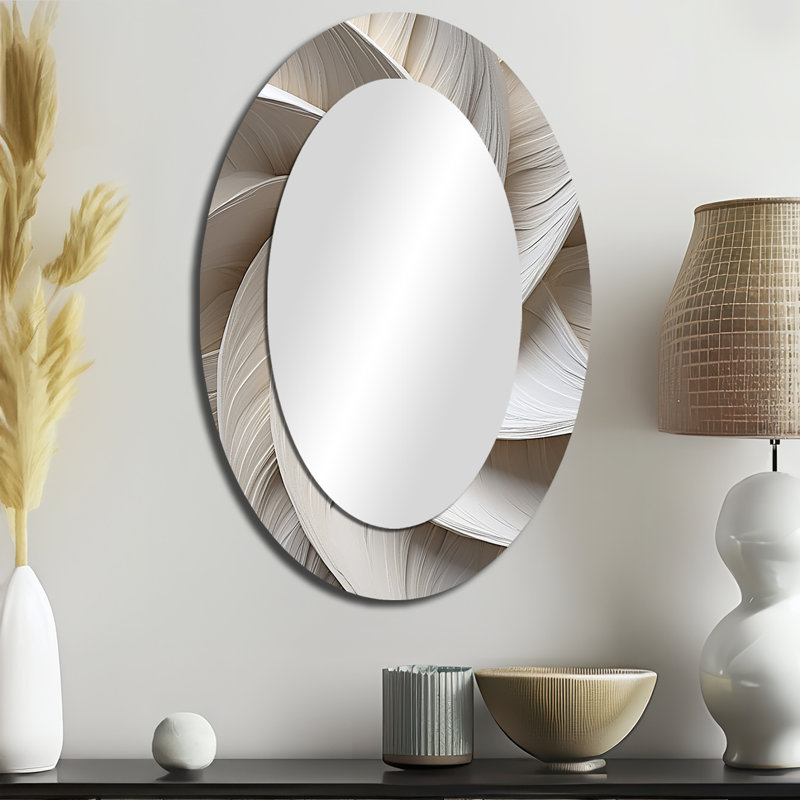 White Minimalisme Spiral Poteries - Miroir mural blanc moderne ovale, 36 po x 24 po