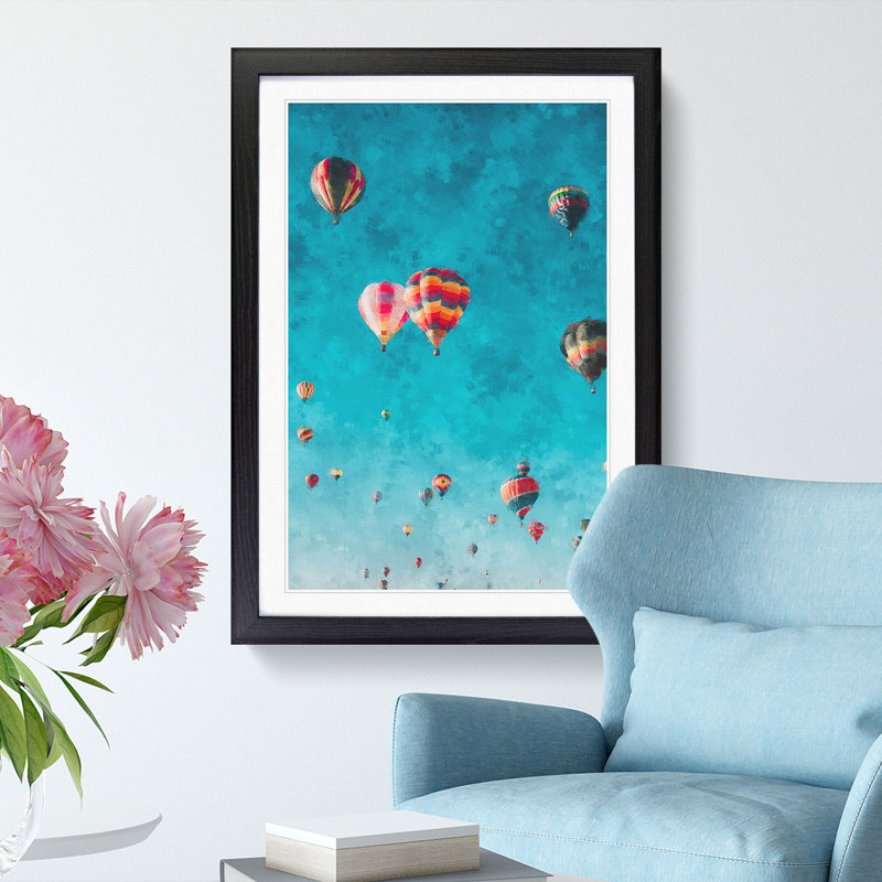 Hot Air Balloons on the Rise - Framed Print, 87cm H x 62cm W x 2cm D, Black Framed