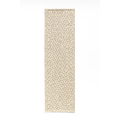 Rustic Beige Chevron Boucle Indoor Outdoor Table Runner 14x72
