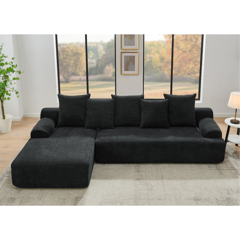 Canapé modulaire rembourré en L 110,25 po x 67 po, canapé modulaire compressé avec combinaison libre pour la chambre du salon, velours Melange, noir