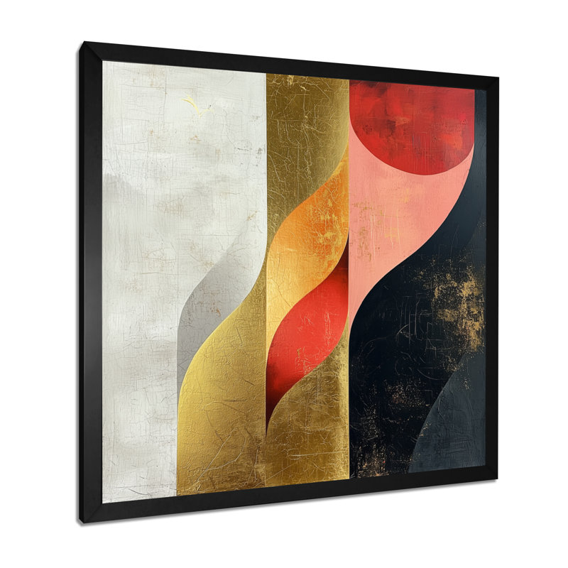 Motif géométrique abstrait doré rose et gris géométrique III, H 16 po x l 16 po, Reproduction encadrée d'une seule photo