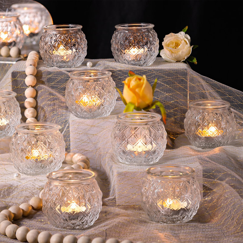 12Pcs Votive Candle Holders - Round Glass Candle Holders For Tea Light Candle, Clear