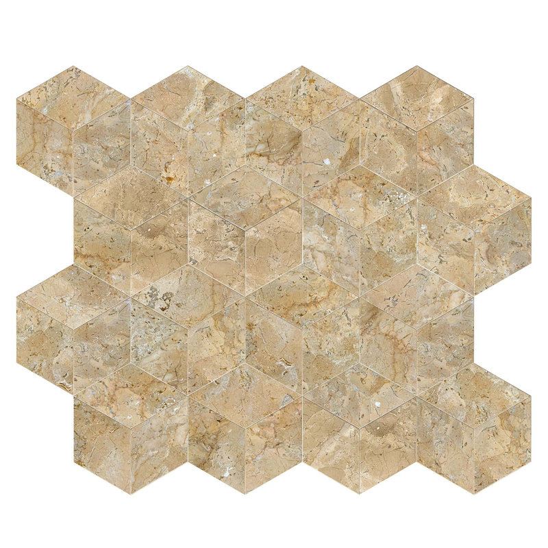 Hexagon FS Textured Finished 3D Fluted Marble For Wall, 1 Box 12 PCS, Gold