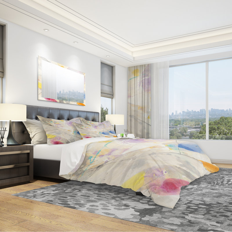 Spring Minimalist Confetti I - Ensemble de housse de couette moderne et contemporain - Microfibre de polyester