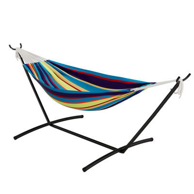 Hamac double avec support en acier pour patio intérieur et extérieur, peu encombrant, assemblage rapide, capacité de 450 lb avec sac de transport