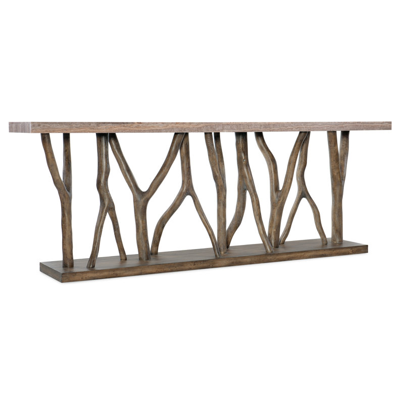 Surfrider 90'' W Stone Console Table, Brown Top/Dark Wood Base