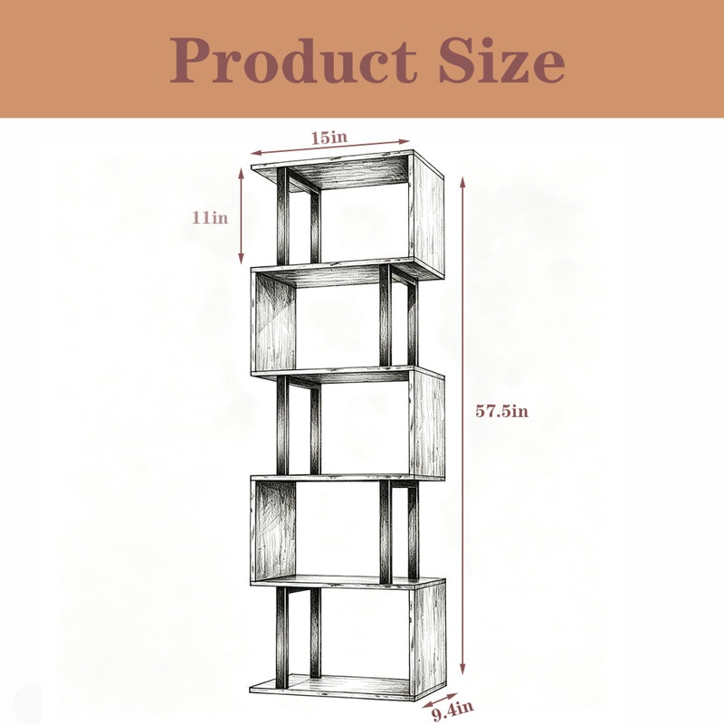 Bibliothèque polyvalente 6tiers avec rangement anti-basculement, Brun