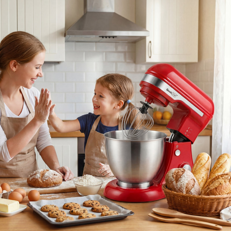 Batteur sur socle électrique à 4 vitesses de 4,8 pintes avec crochet pétrisseur pour cuisine, Rouge