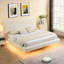 Queen White Boucle Bed With Floating Function And , Soft Material, Unique Atmosphere, - Collision Feature, Effortless Cleaning Multi Tone Lighting Skin Upholstery, Futuristic Style, Protection,-129961548
