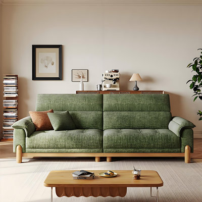 Causeuse 118,11 po en mélange de lin vert avec coussins décoratifs