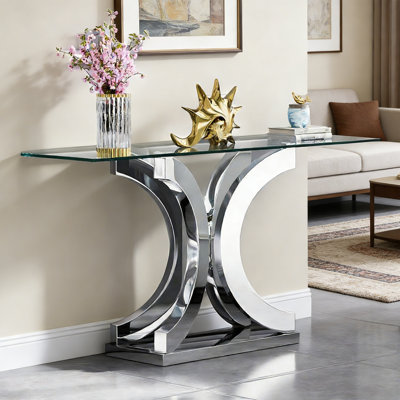 Luxury-Style Stainless Steel Glass Console Table