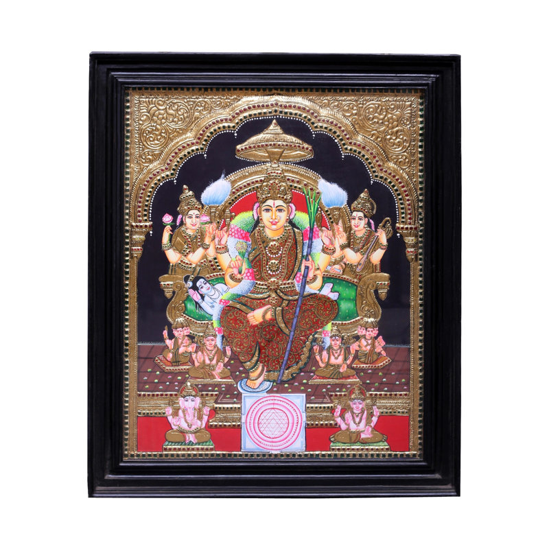 Déesse Rajarajeshwari Tanjore, peinture | Couleurs traditionnelles avec or 24 carats | Structure en bois de teck