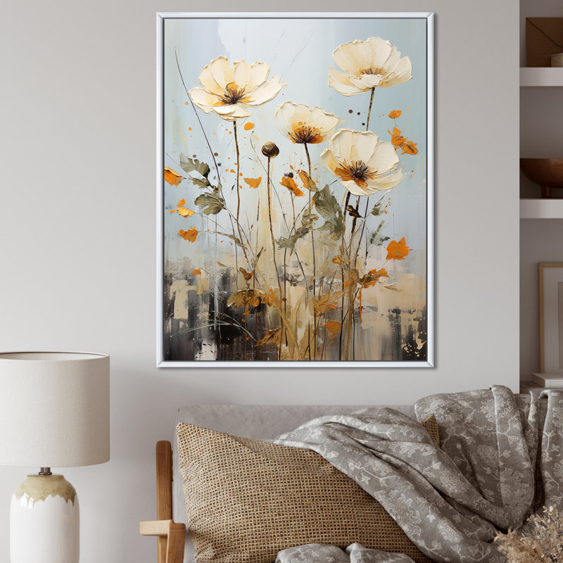 Minimalisme beige, fleurs sauvages et prairies, Cadre flottant blanc, H 32 po x l 16 po