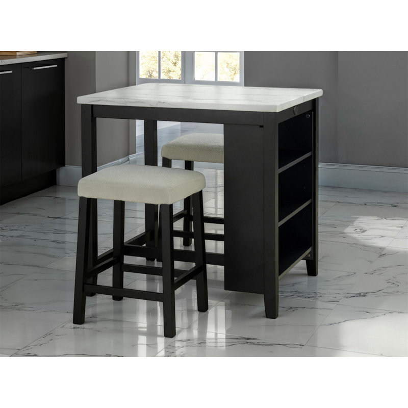 3Pc Dining Set With Storage Shelves