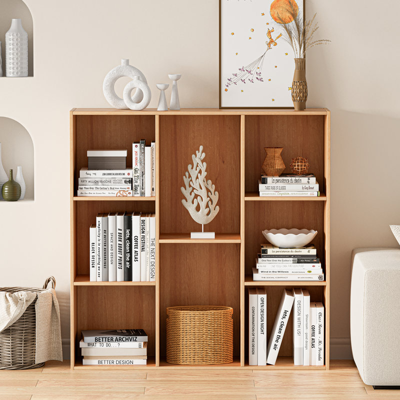 8-Cube Bookcases, Closed Back Bookshelf Storage Unit, Natural Oak Style Cabinet for Living Room Bedroom Office, Natural Oak