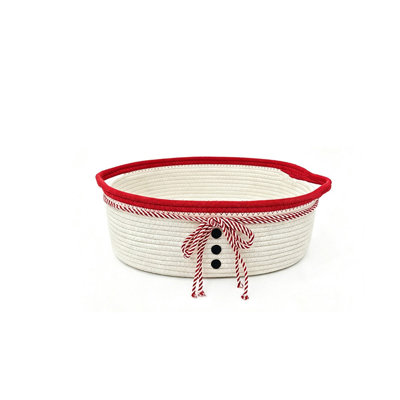 Christmas Decorative Storage Basket Sundries Organizer Bin with Bow and Button Portable Handle for Tabletop Countertop