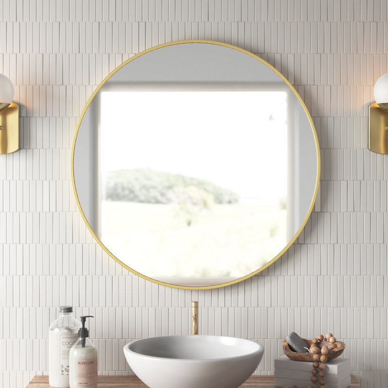 Rouillard Metal Round Mirror, Gold, 28" x 28"