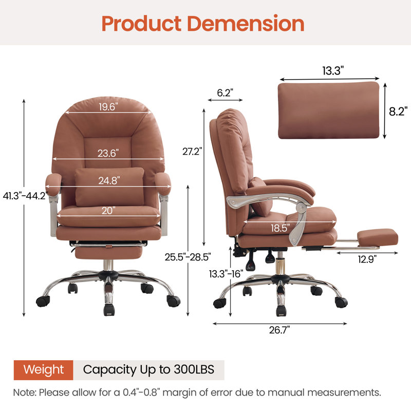 Fauteuil de direction avec repose-pieds, fauteuil de bureau inclinable et pivotant avec support lombaire, Brun
