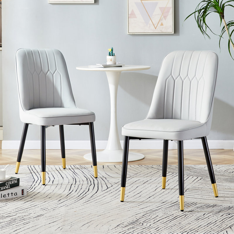 Anareli Tufted Upholstered Faux Leather Side Chair Dining chair, Light Gray