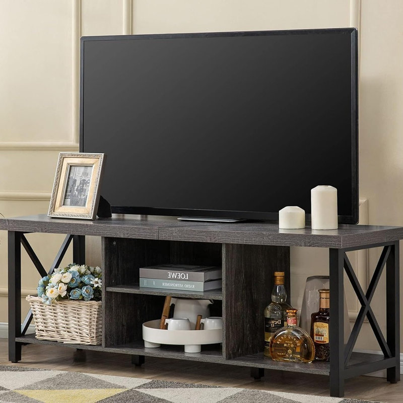 Meuble télé avec étagères de rangement ouvertes, centre multimédia moderne, console multimédia pour salon et chambre, gris
