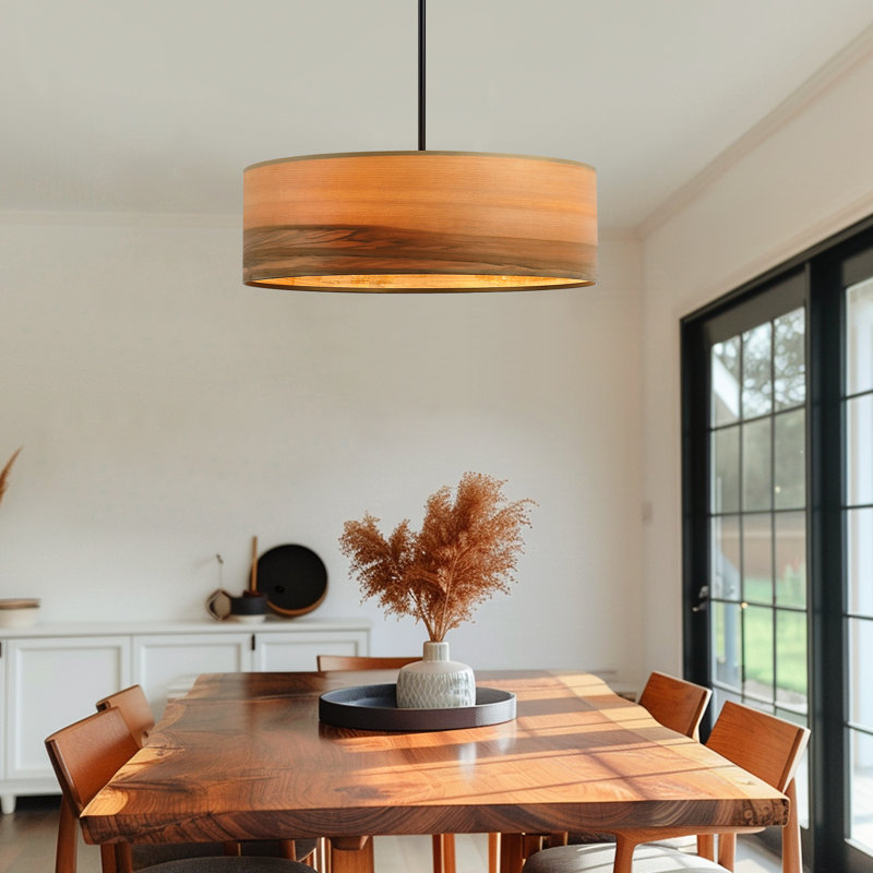Kaidenn 22 In. 4-light Wood Veneer Drum Chandelier-No Diffuser, No Diffuser