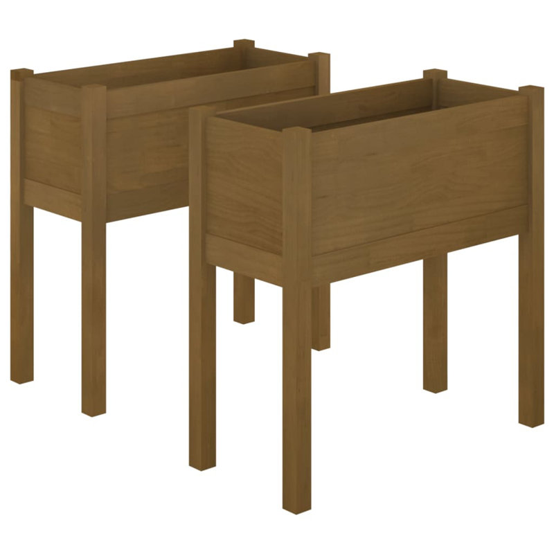 Wood Pot Planter, 27.6" H x 27.6" W x 12.2" D, Honey Brown