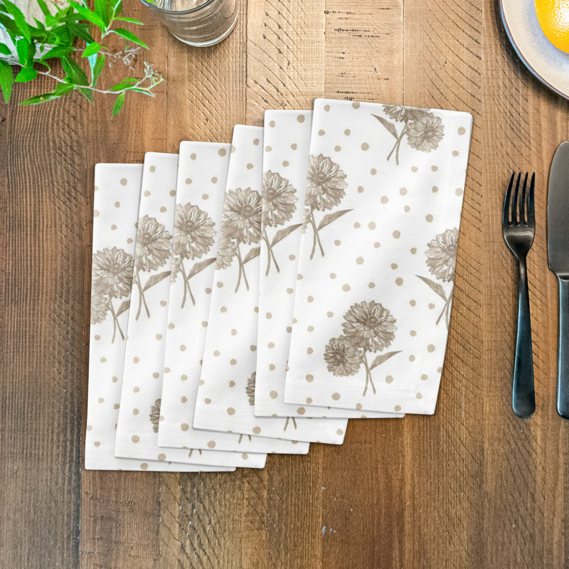 Polka Dotted Floral Rectangular Napkin, Tan
