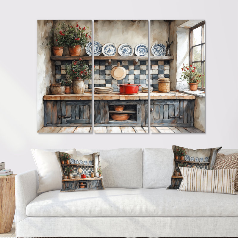 Country Kitchen Rustic Dream I - Ensemble d'art mural de cuisine, Toile tendue, H 40 po x l 60 po x P 1 po