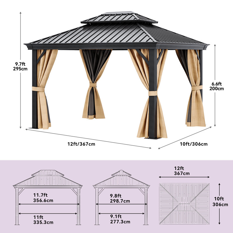 Aluminum Patio Gazebo, 12 ft. W x 10 ft. D